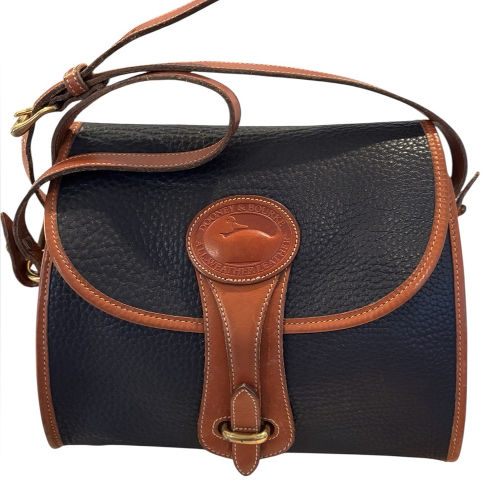 Dooney & Bourke Vintage Essex Black and Tan Leather Crossbody Bag